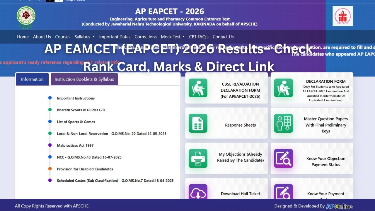 AP EAMCET (EAPCET) 2026 Results– Check Rank Card, Marks & Direct Link