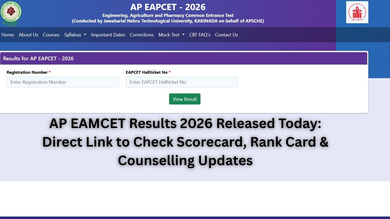 AP EAMCET Results 2026 Released Today: Direct Link to Check Scorecard, Rank Card & Counselling Updates